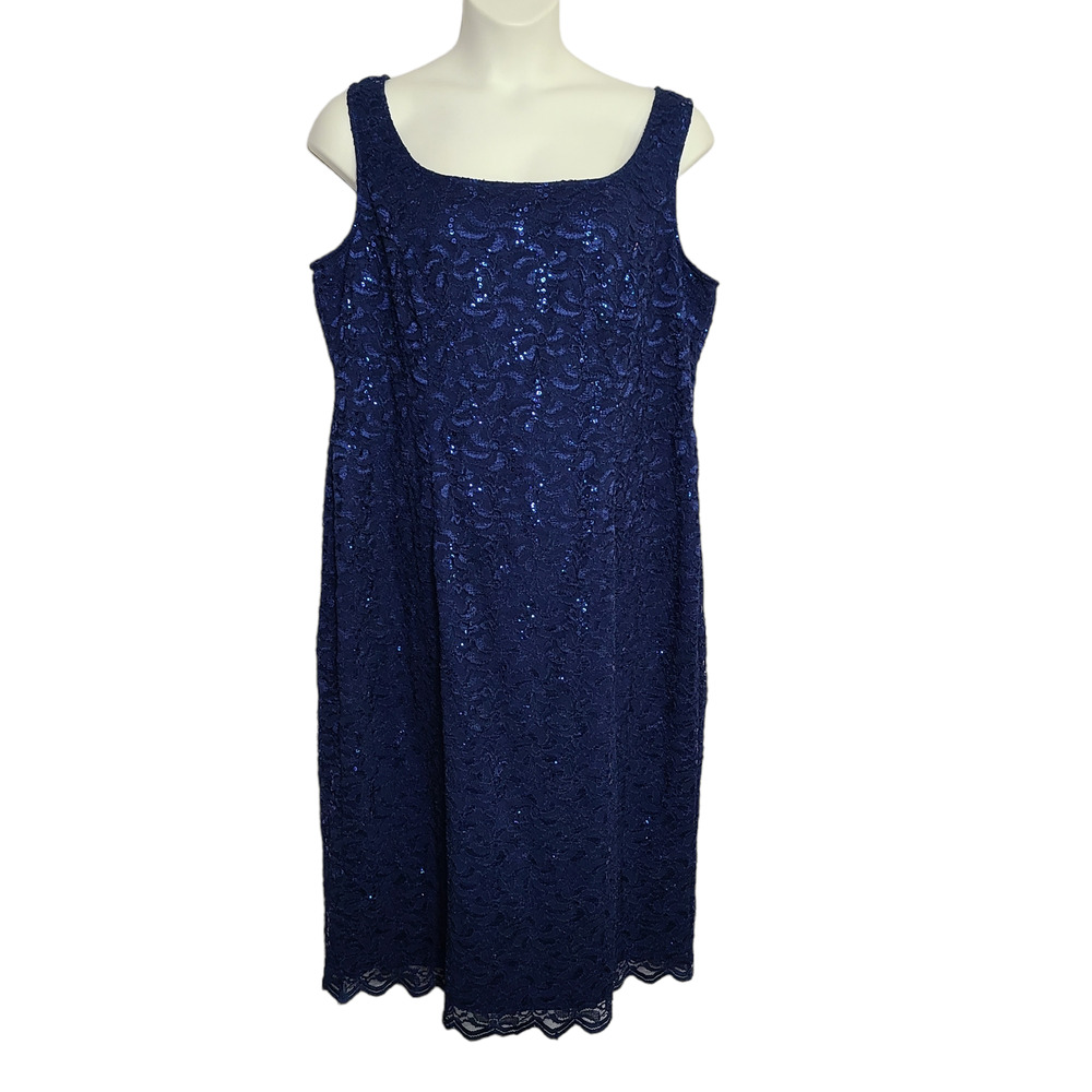 Alex Evenings Cocktail Occasion Dress Lace Sequin 22W Blue Sleeveless